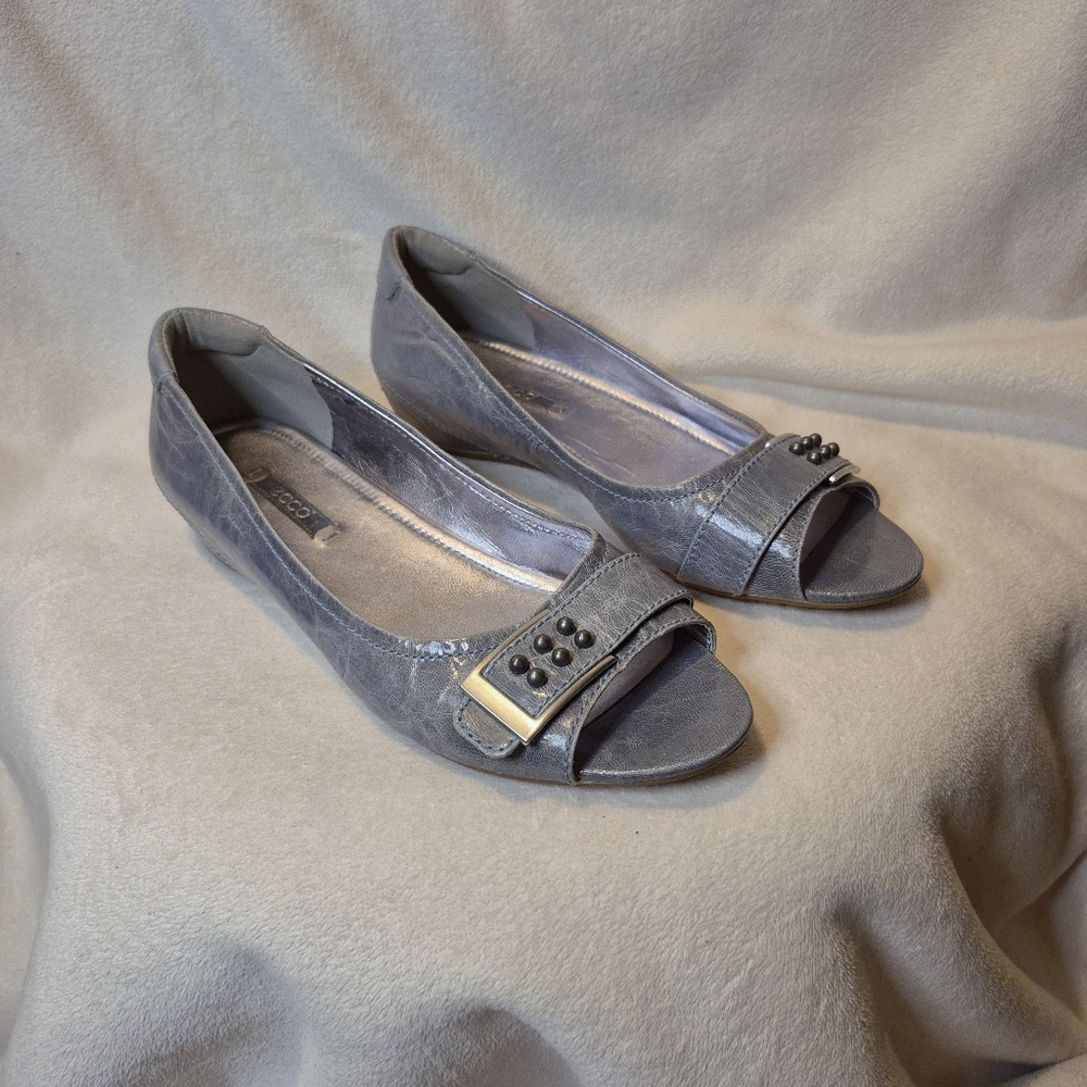 LAST CALL! Ecco Bouillon Leather Open Toe Ballet Wedge SIZE 39 = 8/8.5